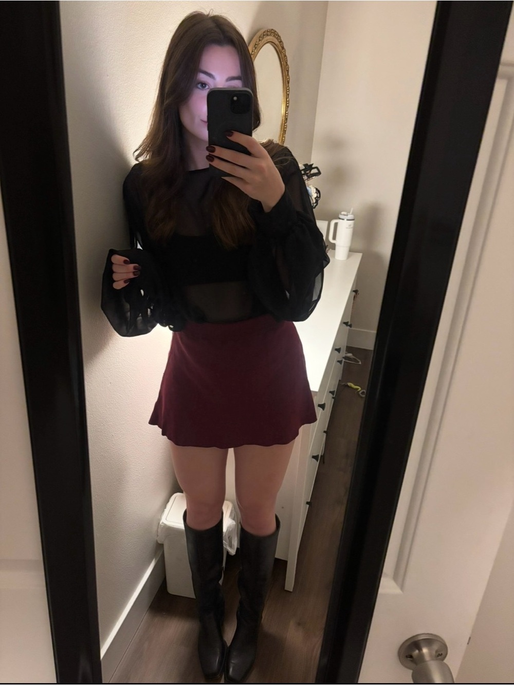 Zara Black Semi Sheer Long-Sleeve Bodysuit